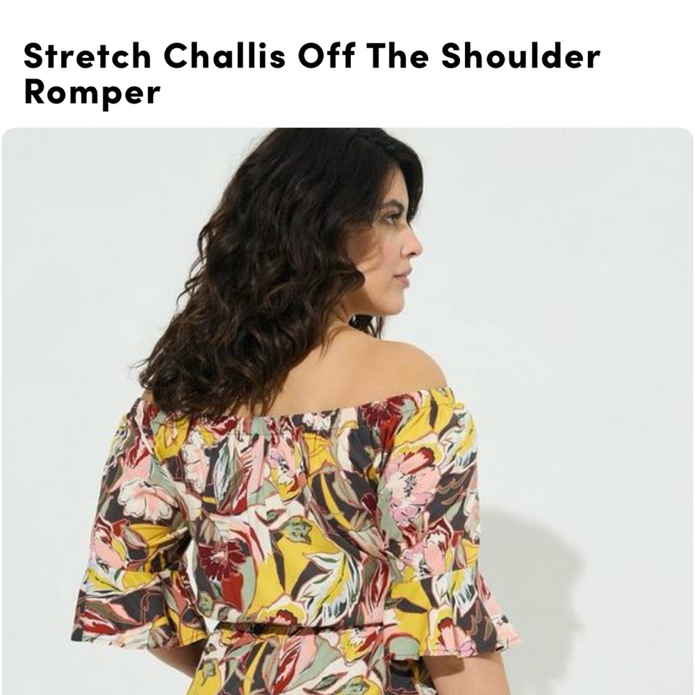 Torrid. Stretch Challis Off The Shoulder Floral
Romper. Perfect for Easter!